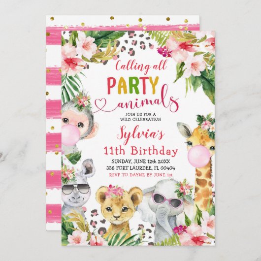 Leopard Print Meisje Safari Dieren Verjaardagsfees Kaart (Voorkant / Achterkant)