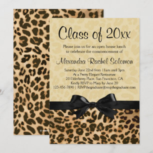 Leopard Print met Bow Afstuderen/partijuitnodiging Kaart