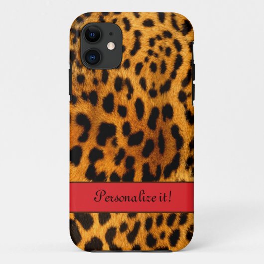 Leopard Print, met rood - aangepast iPhone5 hoesje (Achterkant)