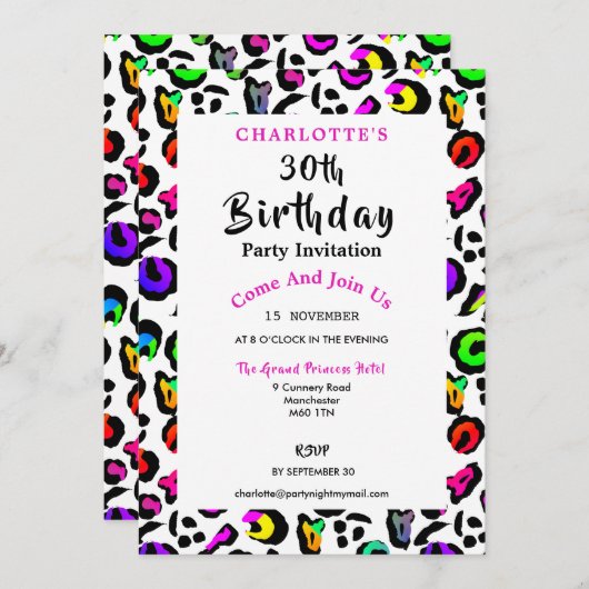 Leopard Print Modern Colorful Birthday Celebration Kaart (Voorkant / Achterkant)