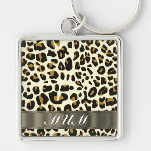 Leopard print moeder tekst sleutelhanger (Voorkant)
