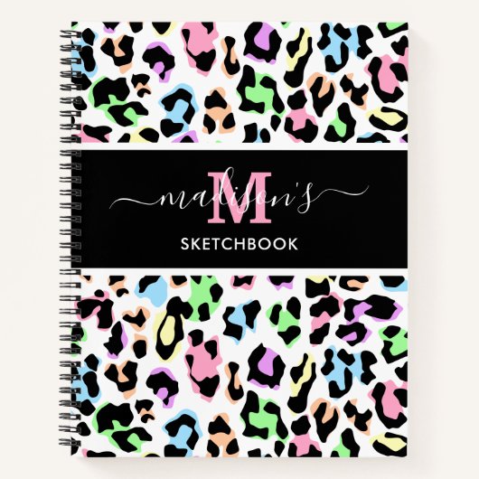 Leopard Print Monogram Artiest Sketchbook Notitieboek (Voorkant)