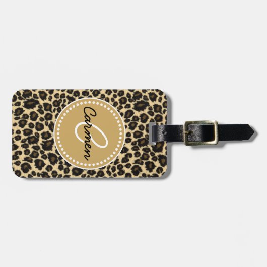 Leopard Print Monogram Bagagelabel (Voorkant horizontaal)
