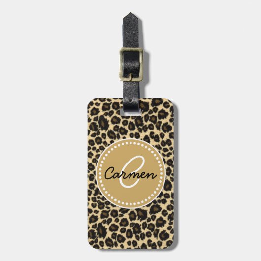 Leopard Print Monogram Bagagelabel (Voorkant verticaal)