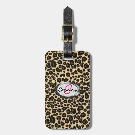 Leopard Print Monogram Bagagelabel (Voorkant verticaal)
