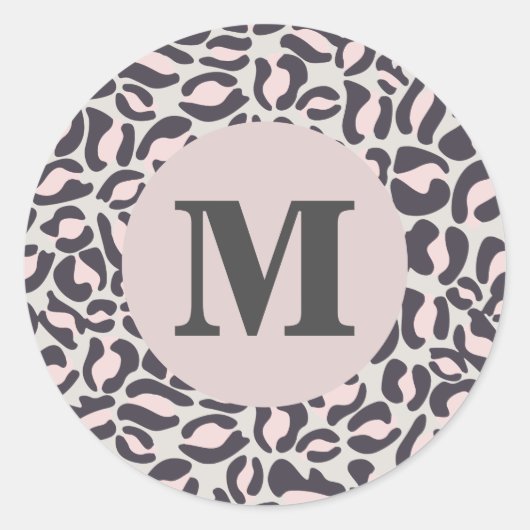 Leopard Print Monogram Classic Pink Oerwoud Party Ronde Sticker (Voorkant)
