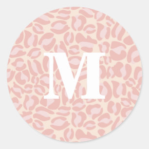 Leopard Print Monogram Classic Pink Oerwoud Party Ronde Sticker