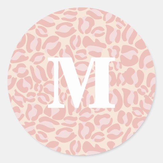 Leopard Print Monogram Classic Pink Oerwoud Party Ronde Sticker (Voorkant)