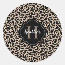 Leopard Print Monogram Classic Ronde Sticker