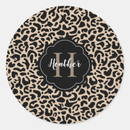 Leopard Print Monogram Classic Ronde Sticker