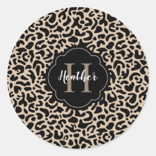 Leopard Print Monogram Classic Ronde Sticker