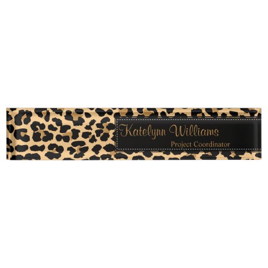 Leopard Print Monogram Desk Name Bord Naambordje (Voorkant)