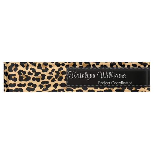 Leopard Print Monogram Desk Name Bord Naambordje (Voorkant)