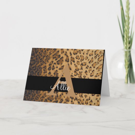 Leopard Print Monogram Een Initiaal, Bedankt, Opme Kaart (Voorkant)