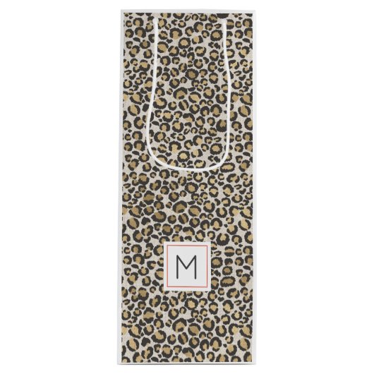 Leopard Print Monogram INITIAAL Chic Animal Wijn Cadeautas (Voorkant)