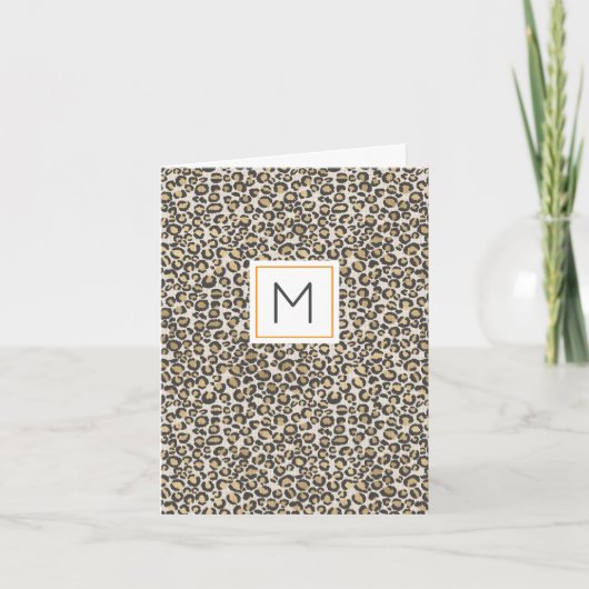 Leopard Print Monogram INITIAAL Chic Briefpapier Kaart (Voorkant)