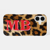 Leopard Print Monogram iPhone 16 Hoesje (Achterkant horizontaal)
