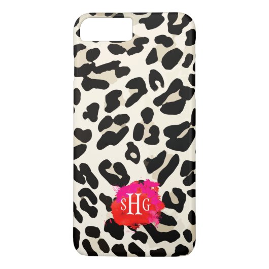 Leopard Print Monogram iPhone 7 Plus Hoesje (Achterkant)