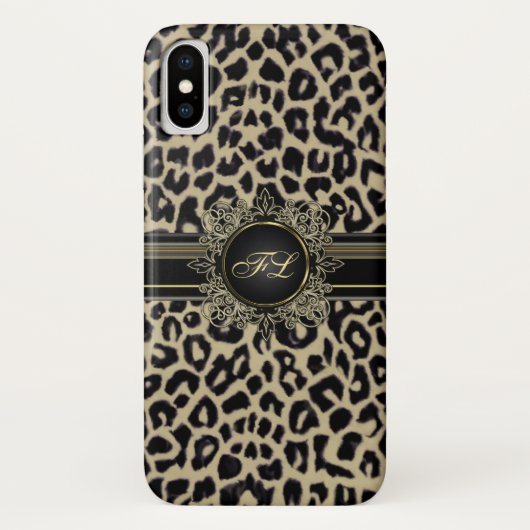 Leopard Print Monogram iPhone X Hoesje (Achterkant)