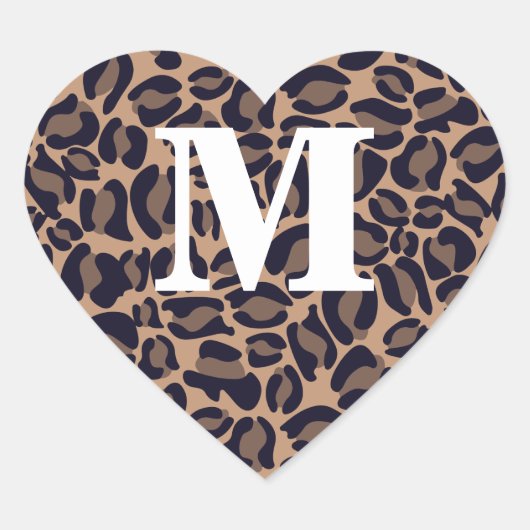 Leopard Print Monogram Leopard Spots Oerwoud Safar Hart Sticker (Voorkant)