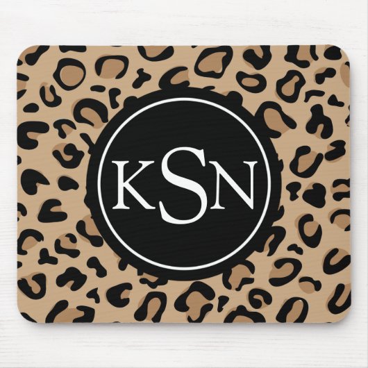Leopard Print Monogram Mousepad Muismat (Voorkant)