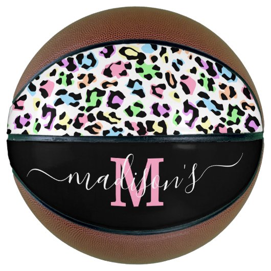 Leopard Print Monogram Naam Meisje Basketbal (Voorkant)