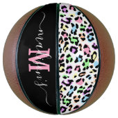 Leopard Print Monogram Naam Meisje Basketbal (Verticaal)