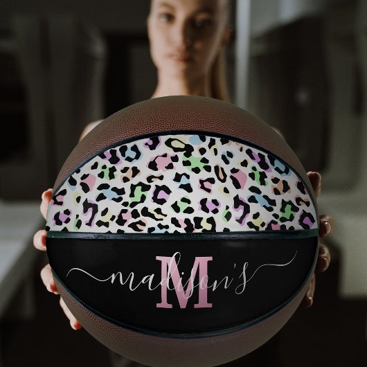 Leopard Print Monogram Naam Meisje Basketbal