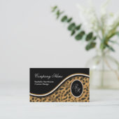 Leopard Print Monogram S Visitekaartjes ~ Black (Staand voorkant)