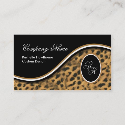 Leopard Print Monogram S Visitekaartjes ~ Black (Voorkant)