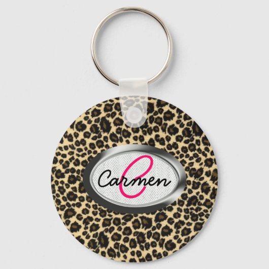 Leopard Print Monogram Sleutelhanger (Voorkant)