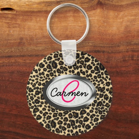 Leopard Print Monogram Sleutelhanger (Voorkant)