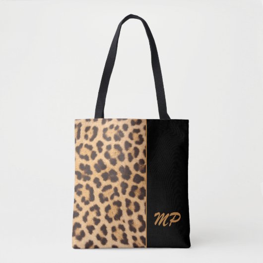 Leopard Print Monogram Stijlvol gepersonaliseerd Tote Bag (Voorkant)