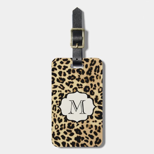Leopard Print Monogrammed Enkele Initiaal Bagagelabel (Voorkant verticaal)