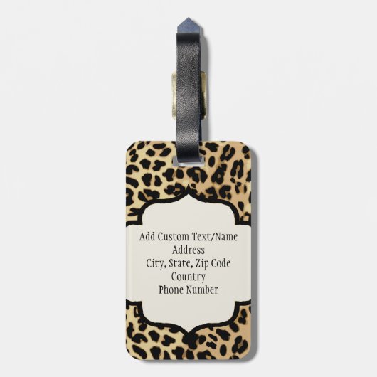 Leopard Print Monogrammed Enkele Initiaal Bagagelabel (Achterkant verticaal)