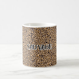 Leopard Print Mug with "Sauvage" Text Koffiemok