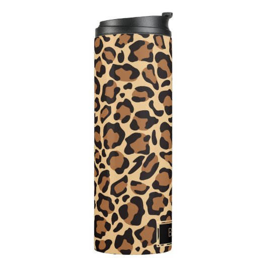 Leopard Print Naadloze Patroon Aangepaste Naam Thermosbeker (Gedraaid links)