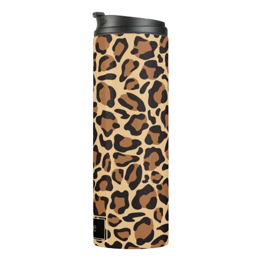 Leopard Print Naadloze Patroon Aangepaste Naam Thermosbeker (Geroteerd rechts)