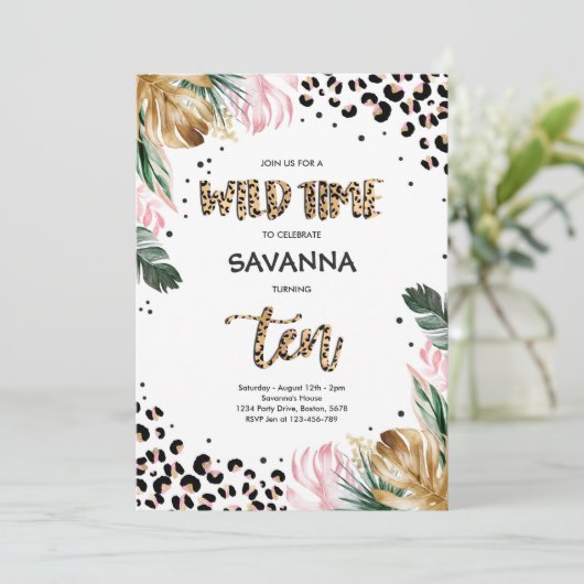 Leopard Print Oerwoud Safari 10e verjaardagsfeest Kaart (Staand voorkant)