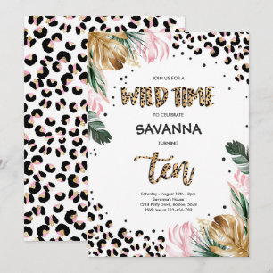 Leopard Print Oerwoud Safari 10e verjaardagsfeest Kaart
