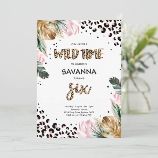Leopard Print Oerwoud Safari 6e Verjaardagsfeest Kaart (Staand voorkant)