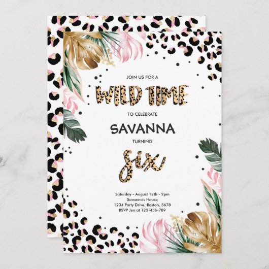 Leopard Print Oerwoud Safari 6e Verjaardagsfeest Kaart (Voorkant / Achterkant)