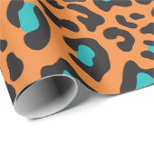 Leopard Print Orange, Black, Aqua Cadeaupapier (Rol Hoek)