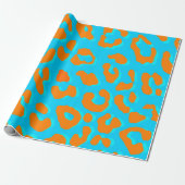 Leopard Print Oranje Blue Cadeaupapier (Uitgerold)