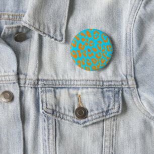 Leopard Print Oranje Blue Ronde Button 5,7 Cm