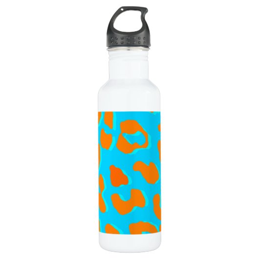 Leopard Print Oranje Blue Waterfles (Voorkant)
