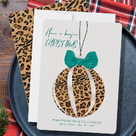 Leopard Print Ornament Green Bow Boujee kerst Feestdagenkaart