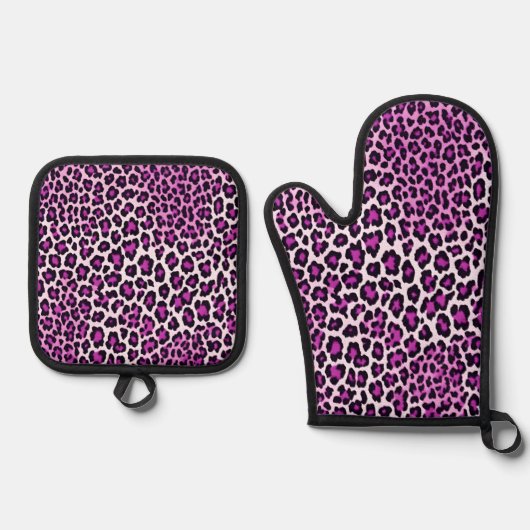 Leopard Print Paars Ovenwant & Pannenlap Set (Voorkant)