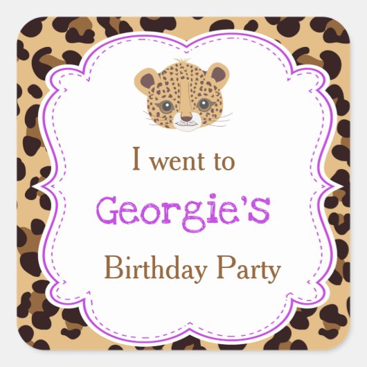 Leopard Print Paars Quatrefoil 'Ik ging naar' Vierkante Sticker (Voorkant)