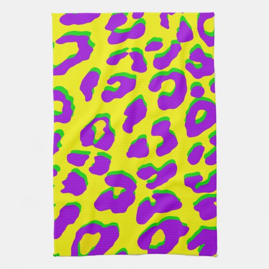 Leopard Print Paars Yellow Green Theedoek (Verticaal)